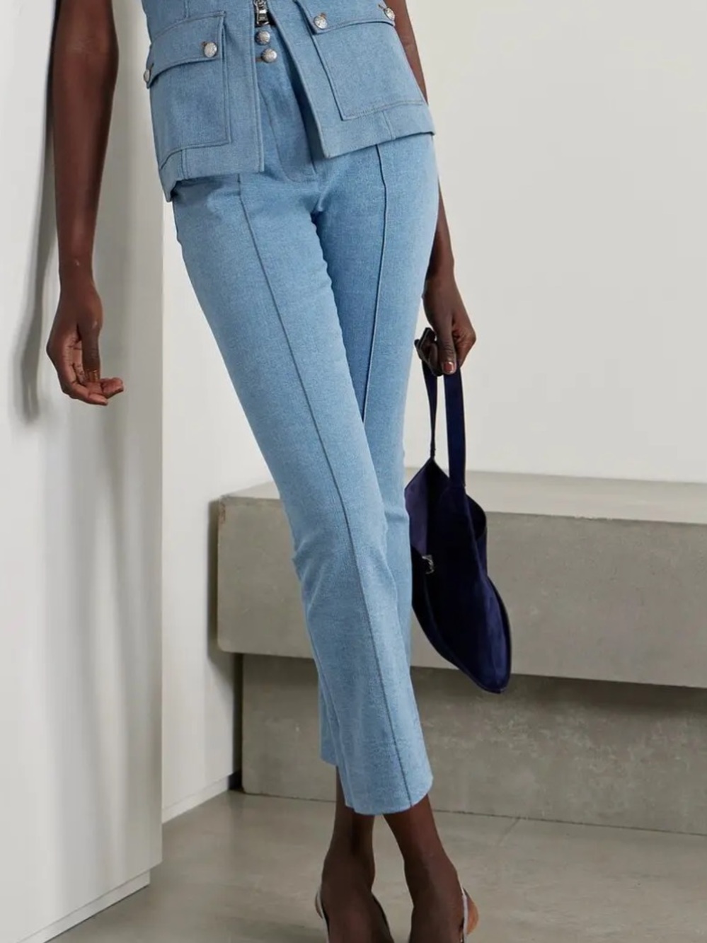 Veronica Beard Light Blue Denim Pants with Straight Legs